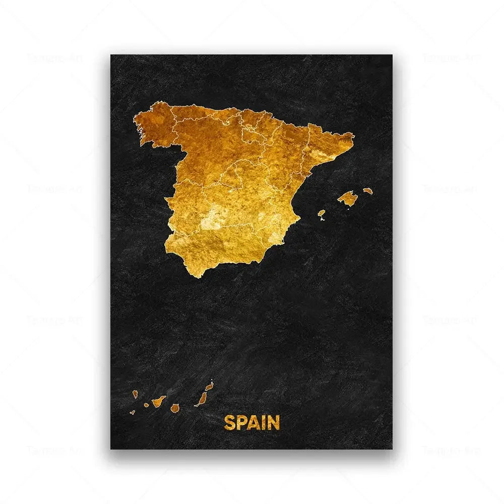 Classic Abstract Wall Art Black Gold Lebanon Country Map HD Canvas Print Poster Home Living Room Bedroom Decoration