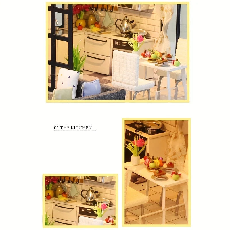 1 unidad, casa de muñecas de madera DIY, kit de modelo de montaje, rompecabezas 3D, regalos de cumpleaños y Navidad para adolescentes y adultos, micro modelo de decoración del hogar