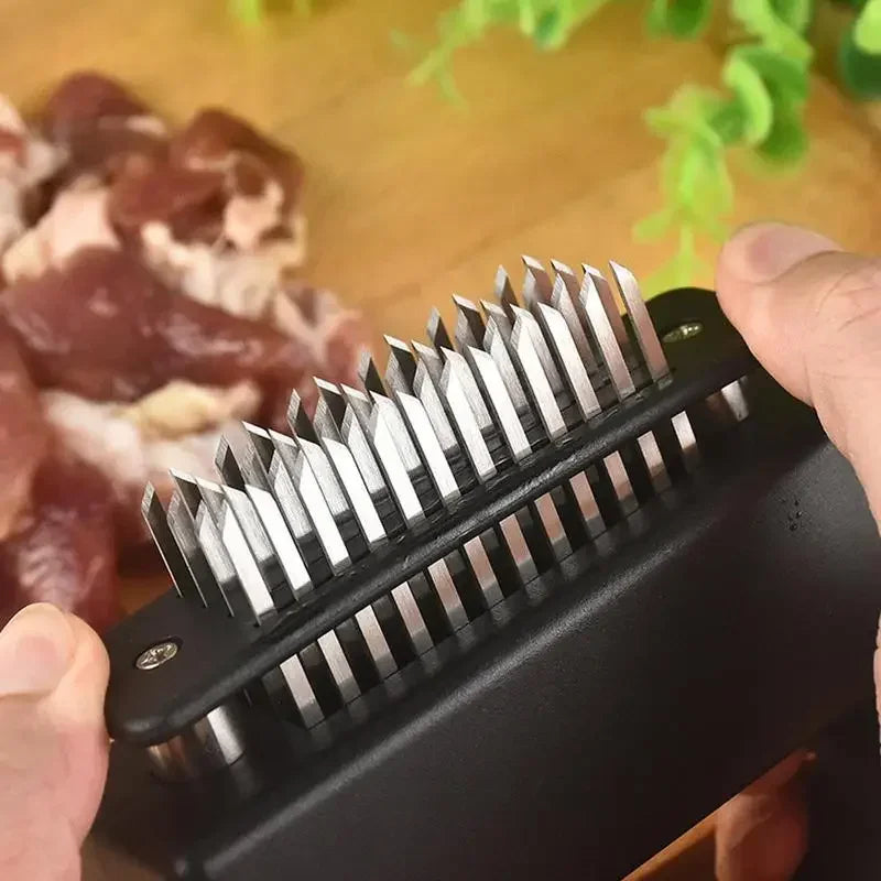 1 ablandador de carne retráctil de acero inoxidable con 48 cuchillas, herramientas de cocina para ablandar carne, martillo de carne.