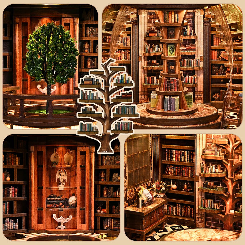 Nichos de Libro 3D "Anillo de la Sabiduría" - Modelo de Ensamblaje de Casa Miniatura DIY - Diorama de Estantería a Microescala, Regalo Creativo