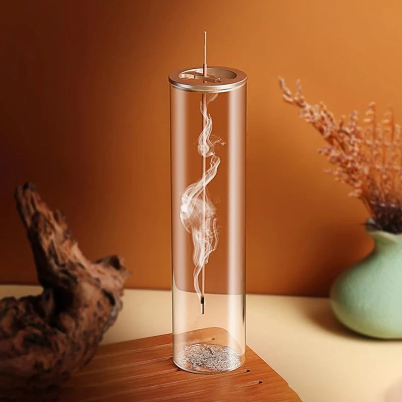 Brûleur d'encens moderne en verre, porte-encens anti-cendres volantes avec attrape-cendres amovible en verre pour la décoration intérieure, le yoga et la méditation