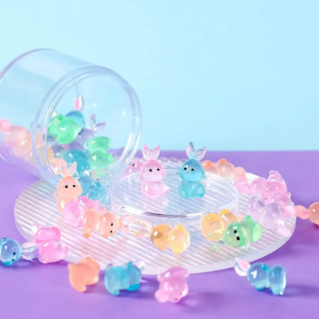 Lapins lumineux miniatures 10/50PCS, décoration de micro-paysage de mousse, figurines de lapin, accessoires de bricolage pour maison de poupée de jardin féerique en résine