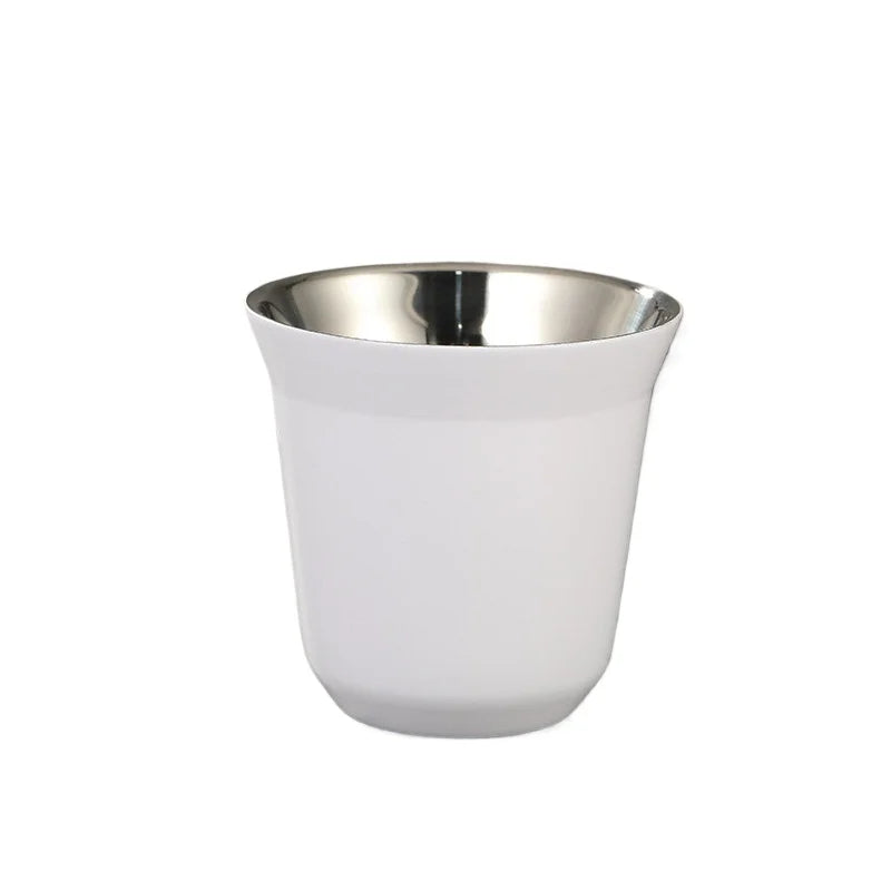 Nouvelle tasse à café capsule à double paroi en acier inoxydable, fond plat, simple et estival, couleur unie de haute qualité.