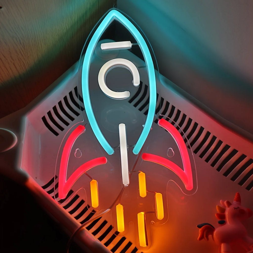 Enseigne néon Rocket LED, Lumière néon LED pour veilleuse, Décoration de salle de fête, Lumière d'ambiance, Lumière décorative murale polyvalente