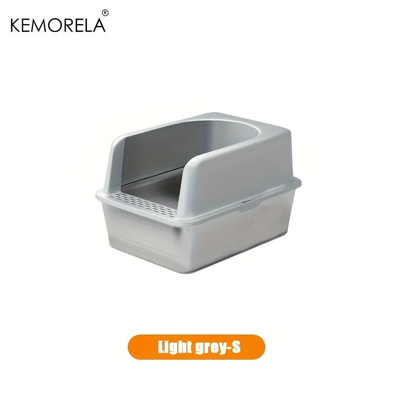 Arenero XL 60/50CM de acero inoxidable con tapa y bordes altos, arenero grande apto para gatos grandes y pequeños, no absorbe olores