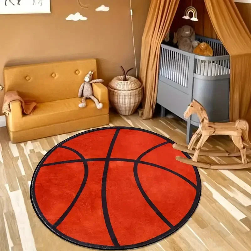 Tapis rond à motif de basketball VIKAMA, antidérapant, lavable, pour décoration de la maison, du salon, du canapé, et tapis de sol moelleux pour chambre de garçons