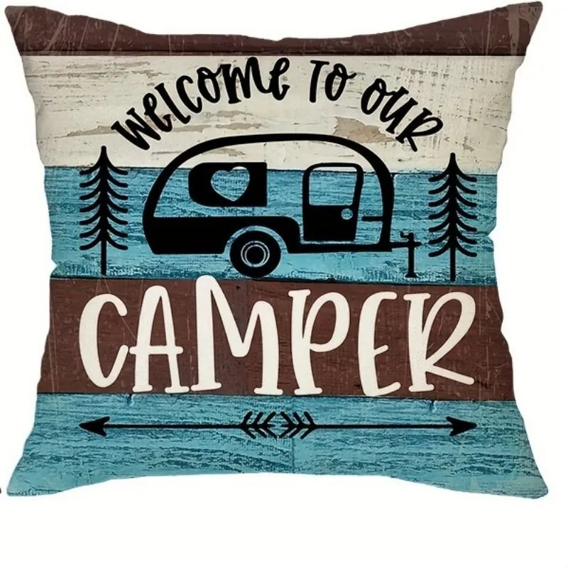 VIKAMA Funda de almohada con temática de camping, funda de cojín decorativa estilo campestre, para sofás, caravanas, campamentos, decoración del hogar del dormitorio