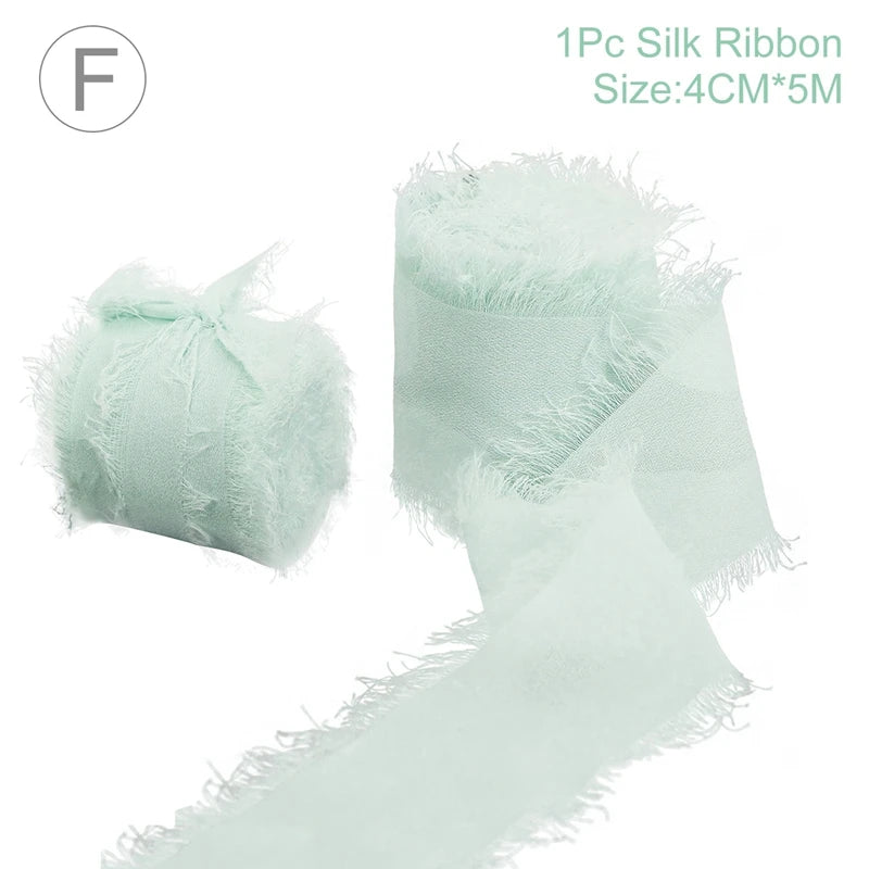 5M Handmade Frayed Edged Satin Chiffon Silk Ribbon For Wedding Invitation Wrapping Bouquets Birthday Party Decorations Gifts
