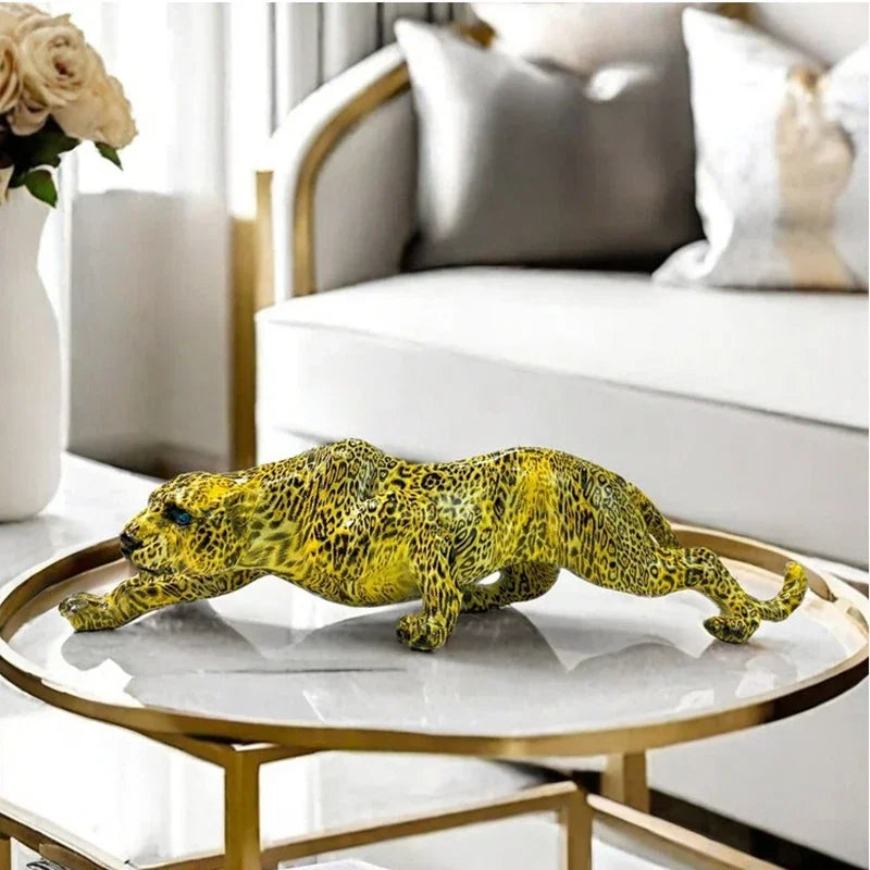Décoration Intérieure Statue Guépard Sculpture Léopard en Résine Panthère Assise Figurine Ornement de Bureau Décoration Maison et Bureau