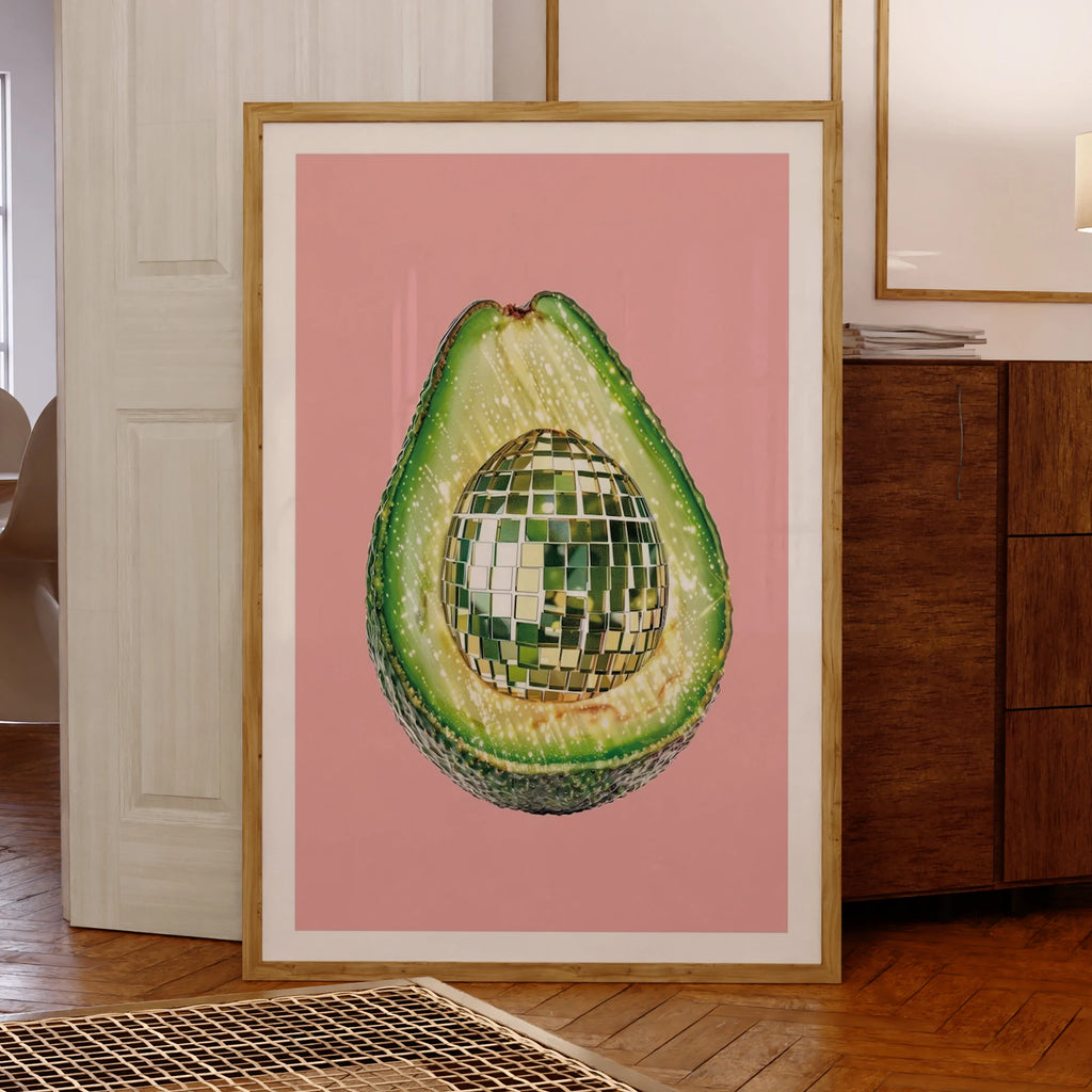 Láminas de arte de pared de aguacate con bola de discoteca, pintura en lienzo, póster, imagen para sala de estar, dormitorio de niños, decoración del hogar