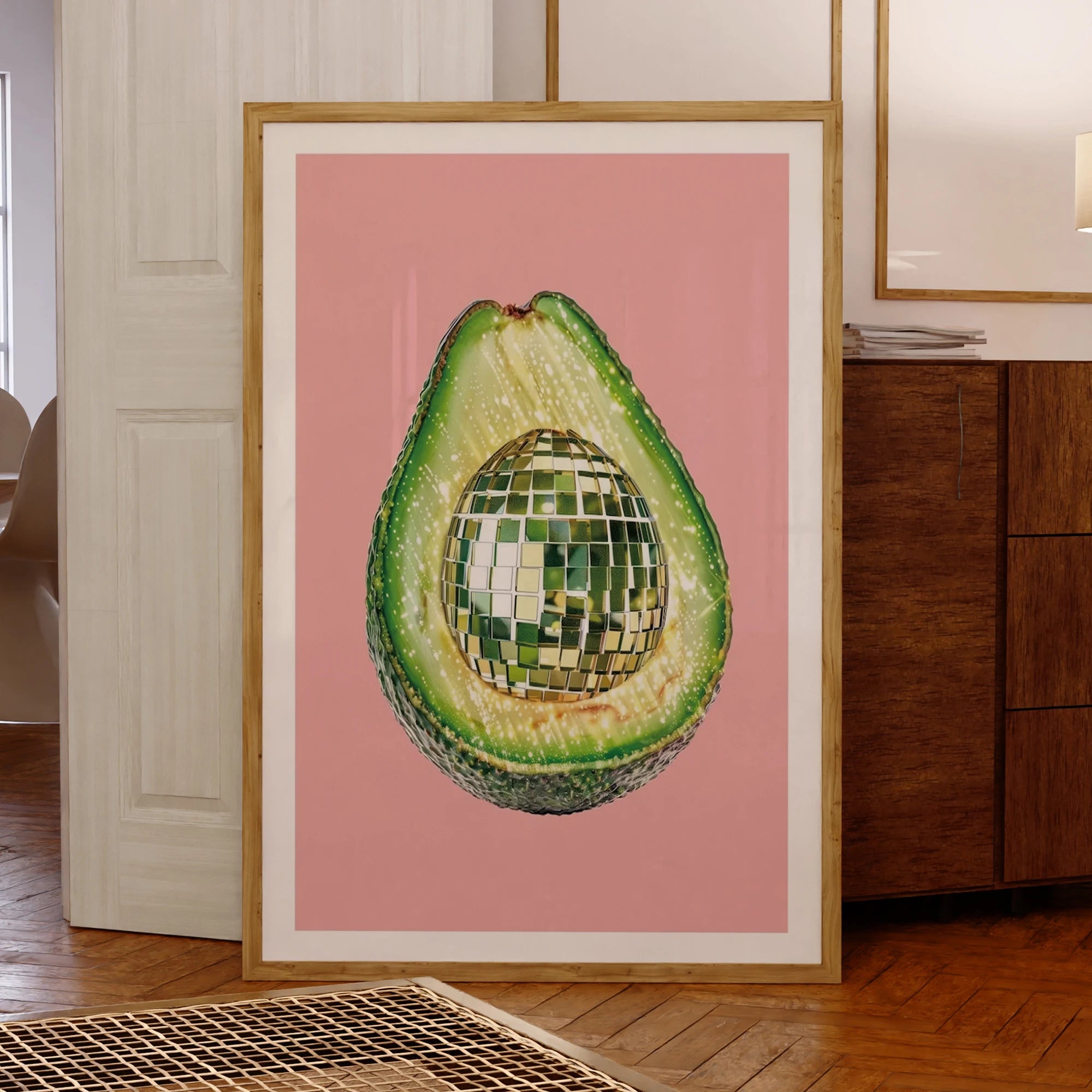 Láminas de arte de pared de aguacate con bola de discoteca, pintura en lienzo, póster, imagen para sala de estar, dormitorio de niños, decoración del hogar