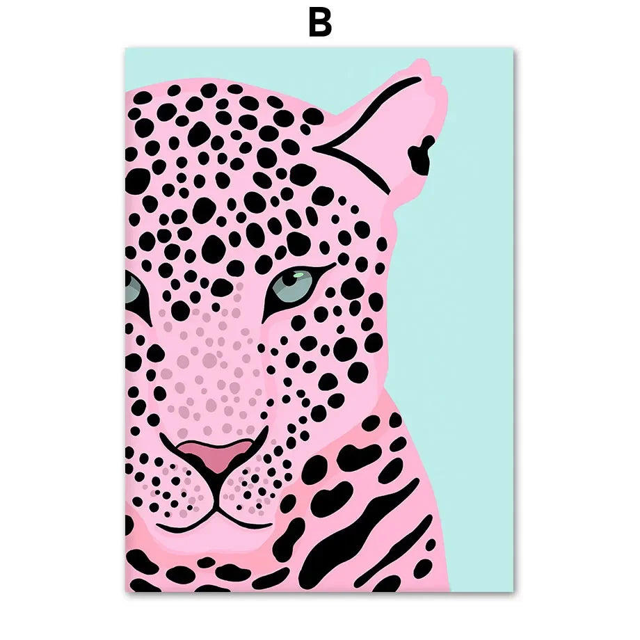 Póster nórdico de lona con diseño de labios, jarrón de flores, guepardo salvaje, tigre, arcoíris, chica, para decoración de sala de estar