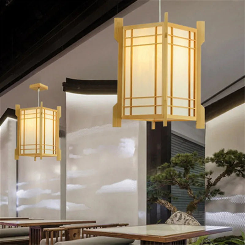 Plafonnier Suspendu en Bois Massif pour Salon Salle à Manger Cuisine Homestay Style Japonais Lampe Suspendue Décoration Artistique E27