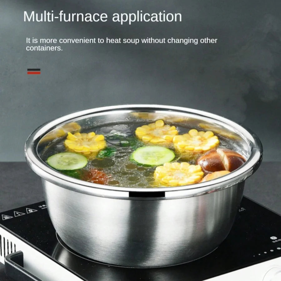 Bol de cuisine rond en acier inoxydable pour la cuisson et le pétrissage, bol à laver les fruits et légumes