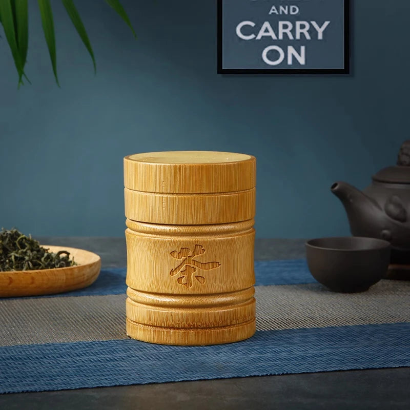 Caja de almacenamiento de té de bambú hecha a mano, bote de té chino tallado con tapa sellada, tarros de almacenamiento de cocina, caja organizadora de alimentos, frutos secos y especias