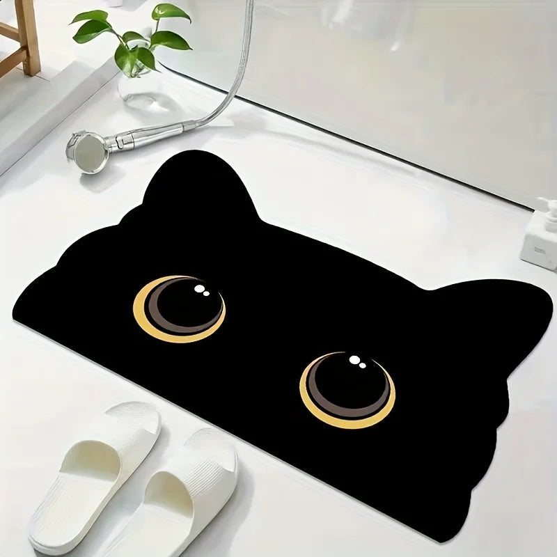 Tapis de sol VIKAMA Chat noir Tapis de bain mignon dessin animé imperméable antidérapant Paillasson Tapis de toilette Paillasson Décoration intérieure
