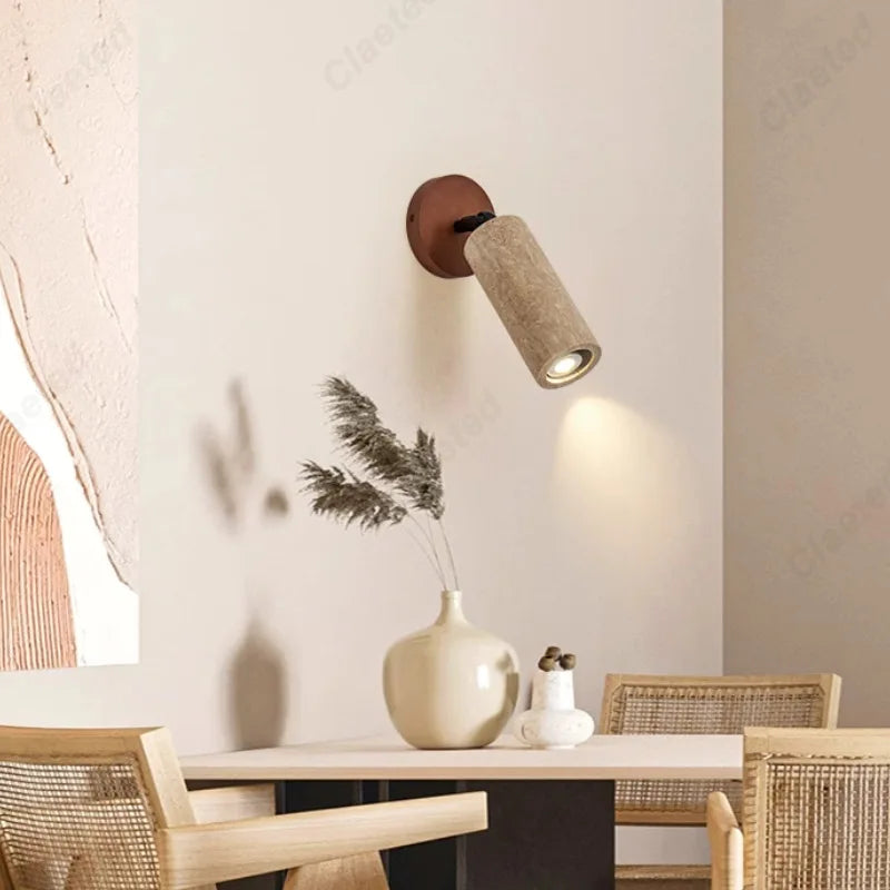 Applique murale LED Rétro Jaune Pierre de Caverne Noyer Éclairage Salle à Manger Salon Couloir Chambre Chevet