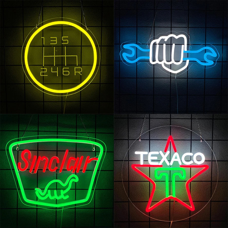 Letrero de neón LED para garaje, icono de engranaje tallado en 3D, alimentado por USB, utilizado para la decoración de bares, estaciones de servicio de automóviles, tiendas de repuestos y cuevas de hombre