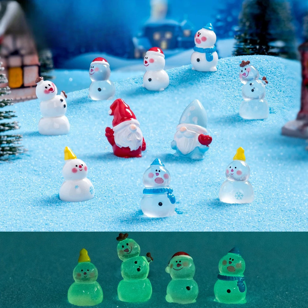 10/50 Boîte cadeau lumineuse Bonhomme de neige Terrarium Maison de poupée Figurines de jardin féerique Ornements de micro-paysage Figurines Miniature de Noël