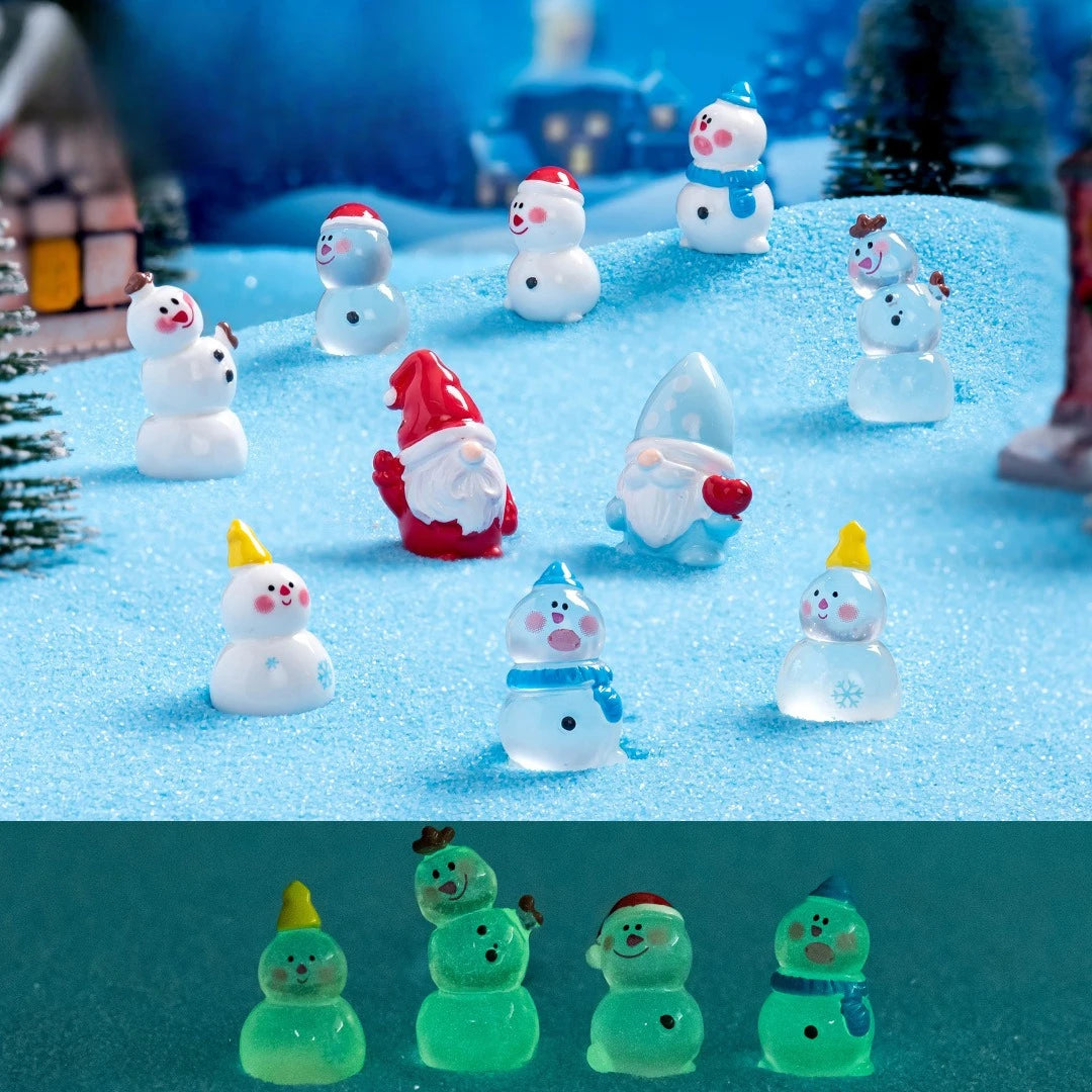 10/50 Boîte cadeau lumineuse Bonhomme de neige Terrarium Maison de poupée Figurines de jardin féerique Ornements de micro-paysage Figurines Miniature de Noël