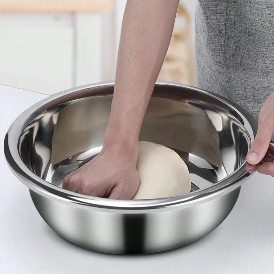 Bol de cuisine rond en acier inoxydable pour la cuisson et le pétrissage, bol à laver les fruits et légumes