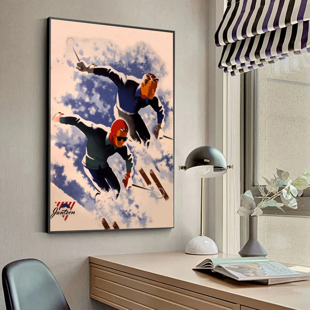 Póster de Arte de Esquí Vintage Montaña Nieve Suiza Bernesa HD Pósters Decoración Hogar Habitación Bar Cafetería Pintura Mural