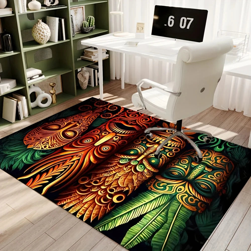 VIKAMA Alfombra Máscara Tiki para Dormitorio, Sala de Estar, Estudio, Alfombrilla de Puerta Decorativa para Entrada, Tapete Suave y Cómodo para el Hogar