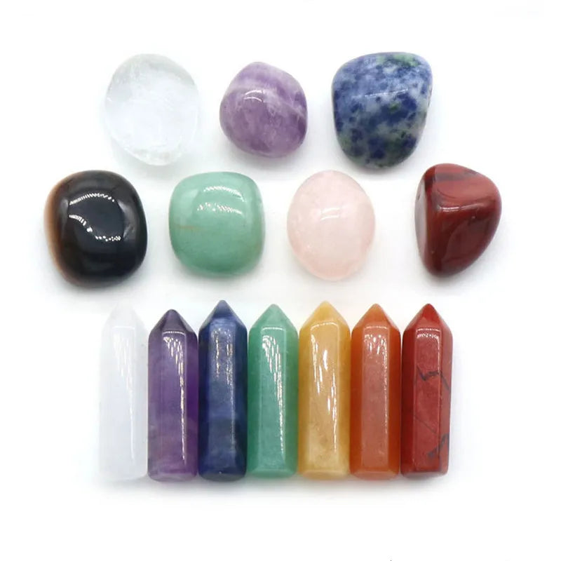 Ensemble de 14 pierres naturelles, 7 chakras, pierre de guérison Reiki, quartz minéral, ornement, pierre précieuse de guérison, décoration d'intérieur, pierres artisanales, cadeaux