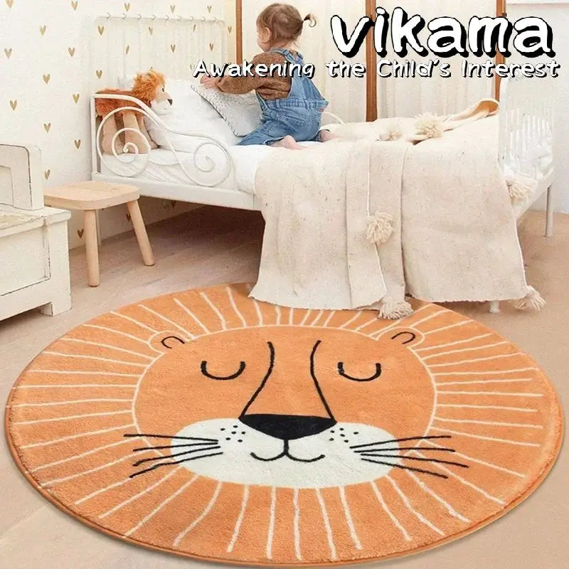 Alfombra redonda de imitación de cachemira con dibujos de animales VIKAMA para sala de estar, dormitorio, cabecera de sofá, alfombra decorativa antideslizante lavable