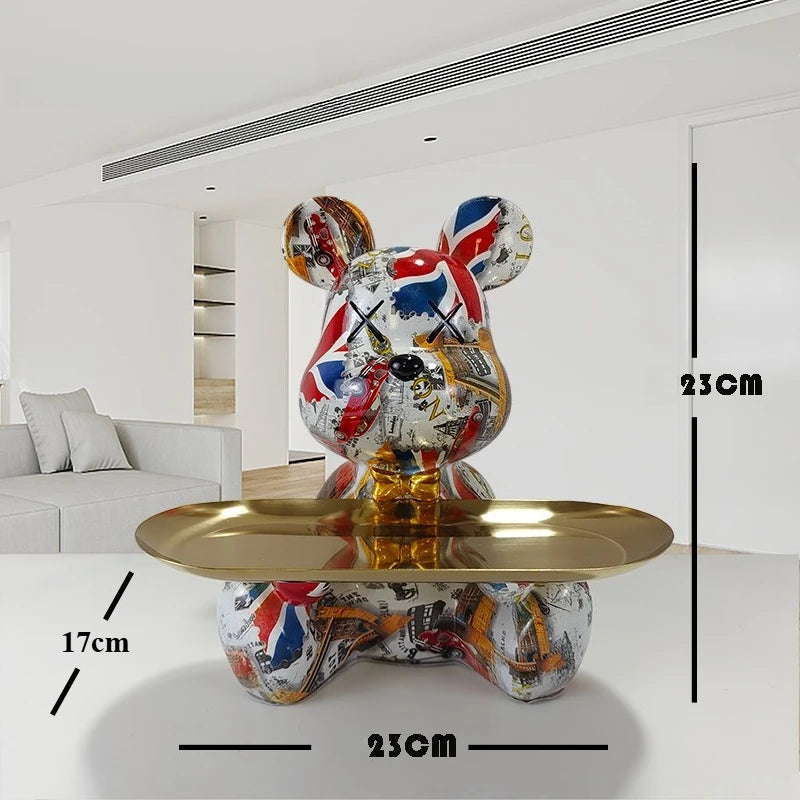Estatua de Resina Abstracta de Oso Graffiti Colorido y Moderno Organizador de Escritorio con Forma de Animal de Garabato Lindo para Adornos de Oficina en Casa