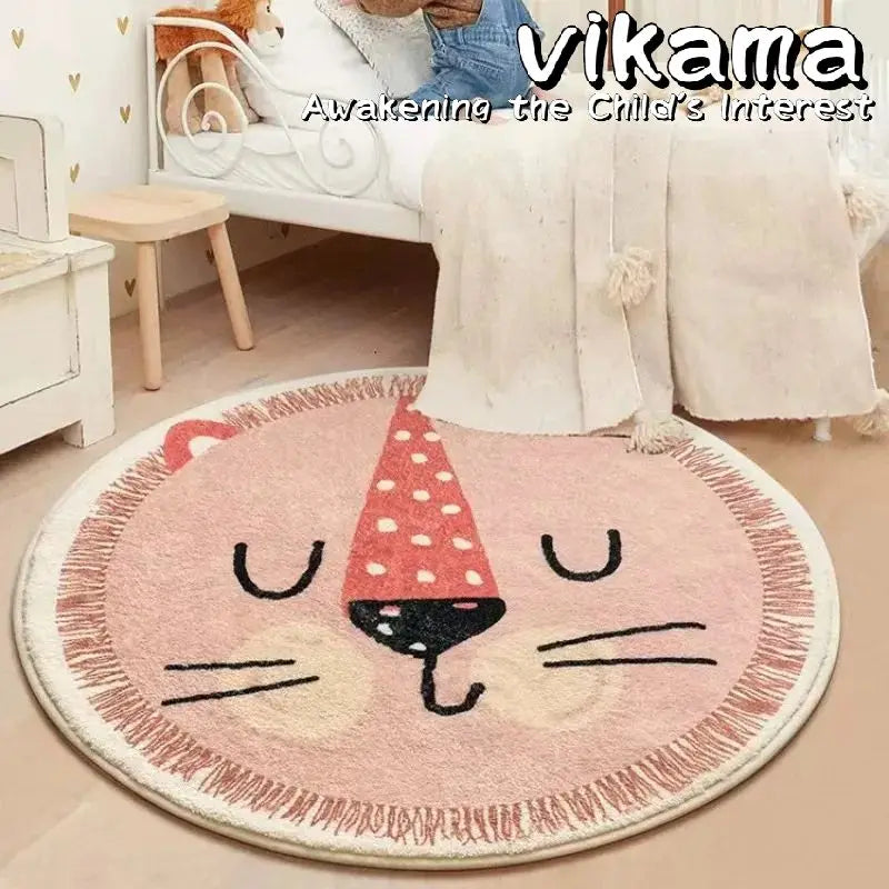 Alfombra redonda de imitación de cachemira con dibujos de animales VIKAMA para sala de estar, dormitorio, cabecera de sofá, alfombra decorativa antideslizante lavable