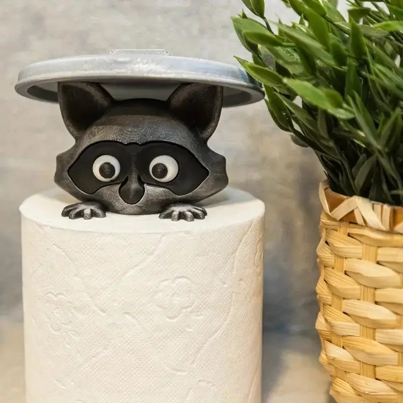 1 Pieza Adorable Soporte para Papel Higiénico de Mapache Impreso en 3D, Plástico Blanco, Decoración de Baño Divertida, Dispensador de Pañuelos con Tapa Decorativa