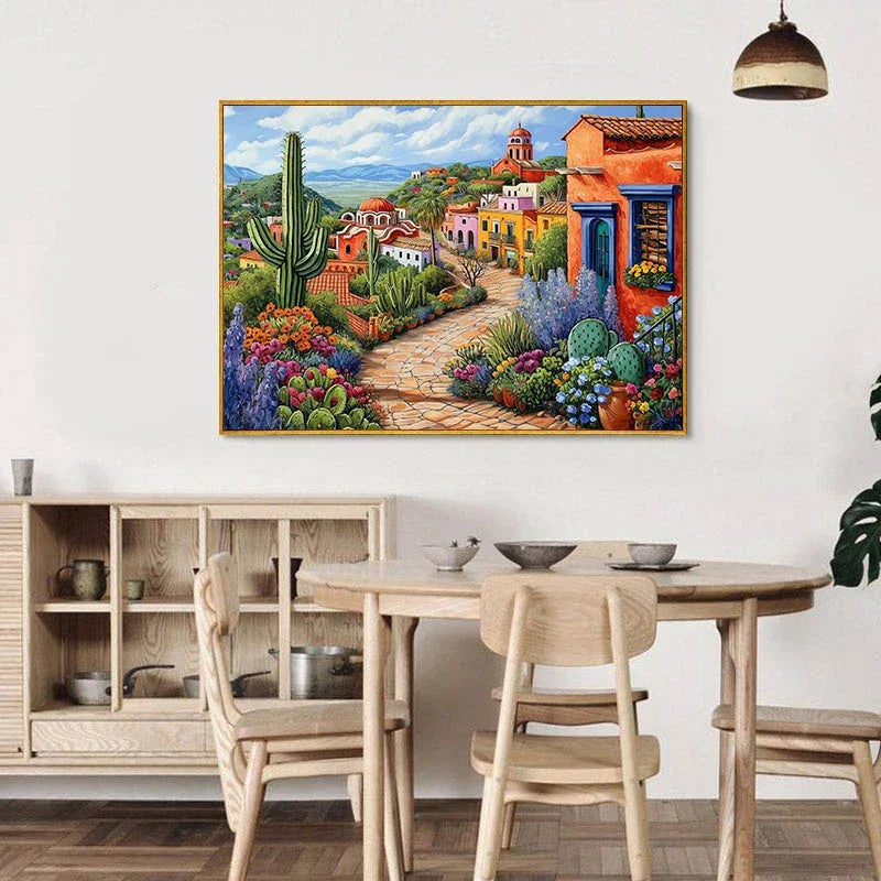 Arte de pared de México colorido vintage, pintura tradicional de la vida en el mercado, póster impreso en lienzo HD, decoración para sala de estar, dormitorio