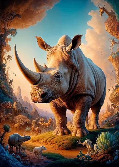 Affiches Animaux Sauvages Safari Surréaliste Décor Mural Esthétique Animal Totem Monde Surréaliste Lion Éléphant Tigre Lapin Renard Impressions sur Toile