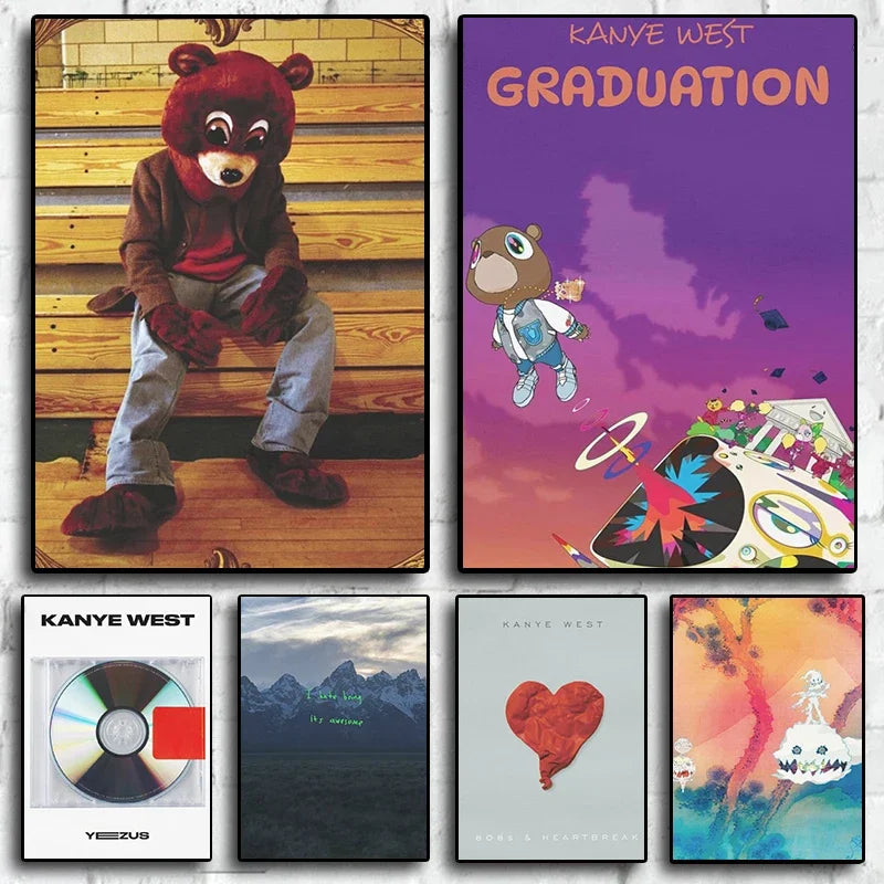 Póster del rapero estadounidense Kanye West, cantante de Hip Hop, portada de álbum de música para habitación, sala de estar, decoración de pared, cuadros impresos en lienzo