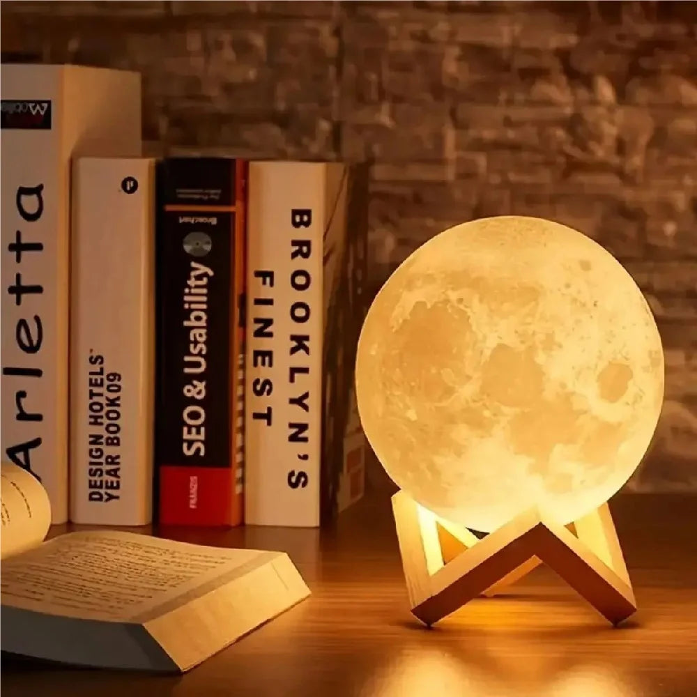1PC LED Lámpara de Noche de Luna con Impresión 3D Luz Blanca Cálida Decoración con Batería Lámpara de Mesa, Iluminación Ambiental para Decoración de Habitaciones y Regalos