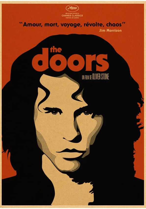 The Doors Jim Morrison Vintage Retro banda de rock música Guitarra Póster de papel kraft mate Adhesivo de pared Decoración de habitación del hogar