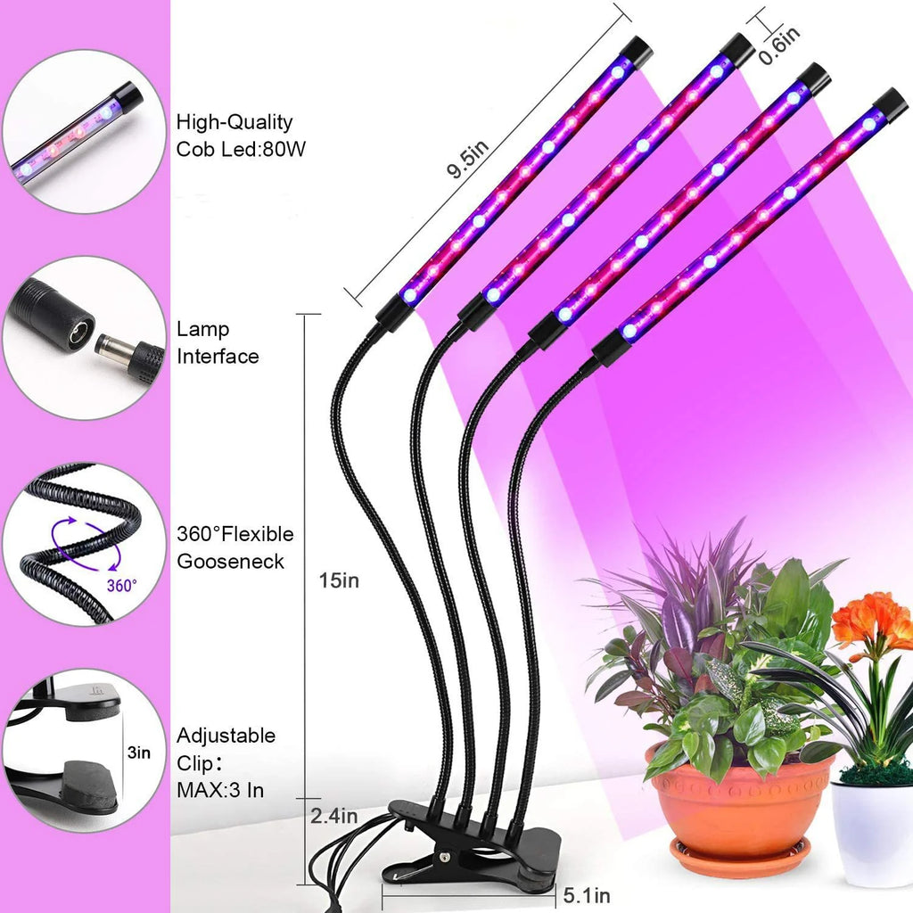 Lampe de croissance LED pour plantes, 10 niveaux de luminosité réglable, spectre complet, minuterie 3H/9H/12H, pour jardin intérieur et légumes