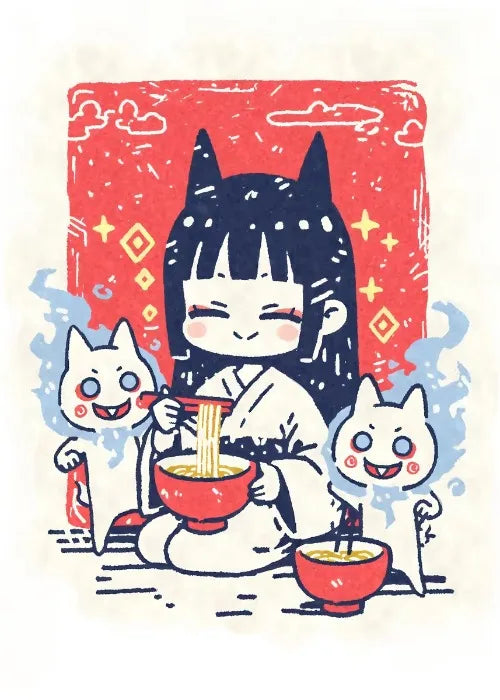 Cat Ear Anime Girl Eating Ramen Poster Aesthetic Anime Ramen Art Prints Japanese Style Cartoon Decor Sexy Girl Canvas Painting