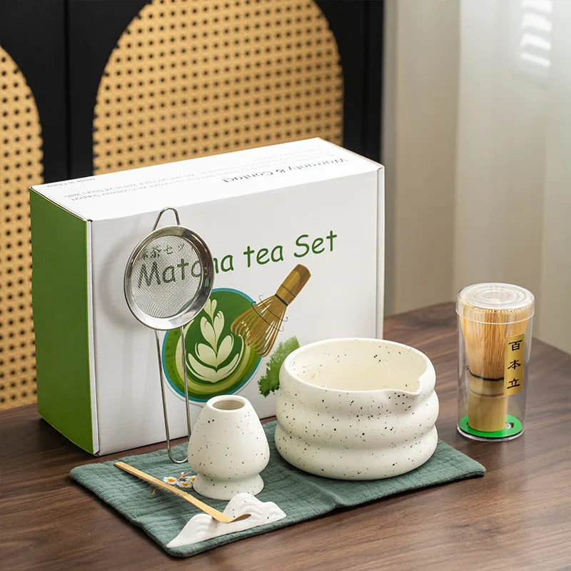 Juego de Matcha de 4/5/7 piezas Cuenco de té de cerámica Herramientas tradicionales japonesas para hacer té matcha - juego de té - batidor de té - juego de cepillos de bambú para matcha
