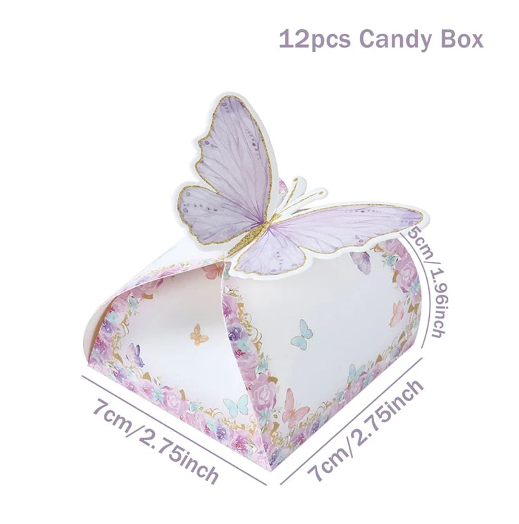 Caja de regalos de dulces de mariposa rosa, decoración de fiesta de cumpleaños feliz para niñas, suministros de fiesta de cumpleaños de mariposa para bodas, decoración de baby shower