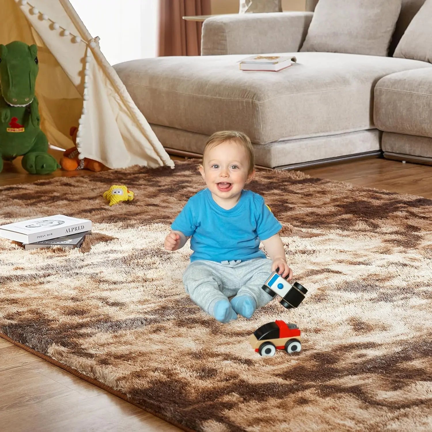 Alfombra de felpa teñida anudada VIKAMA, decoración para sala de estar, alfombra suave y mullida para el hogar, manta antideslizante para gatear para niños.