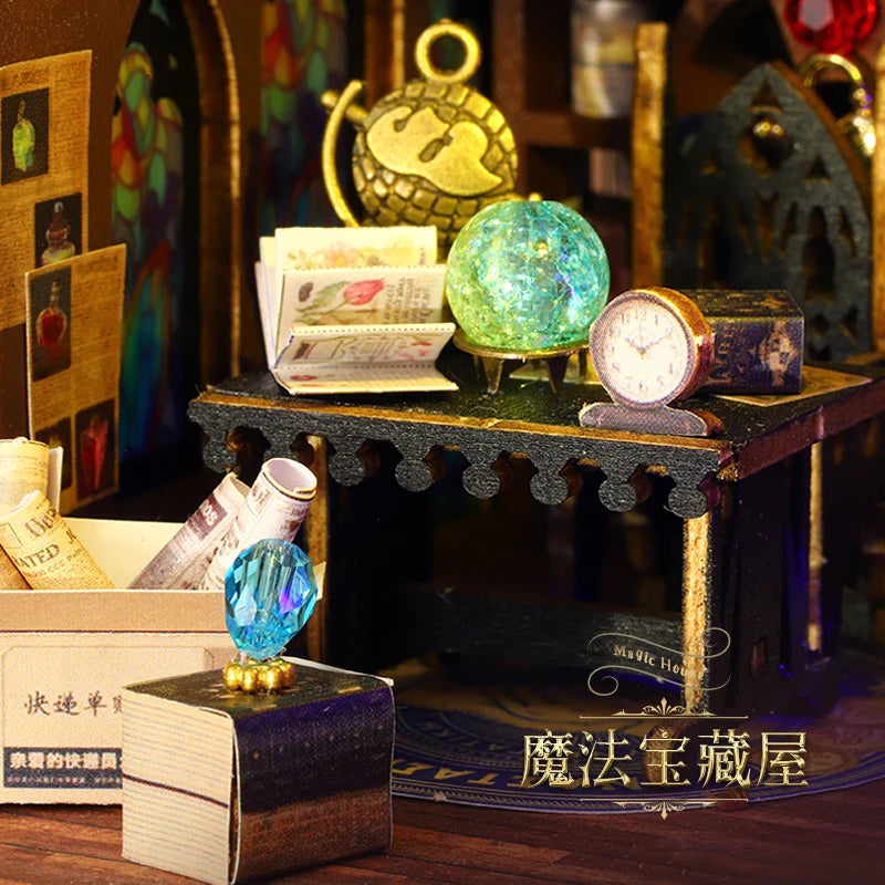 Miniature bricolage Magic Treasure House Book Nook - Puzzle 3D fait main, idée cadeau créative pour Noël, Halloween, Black Friday