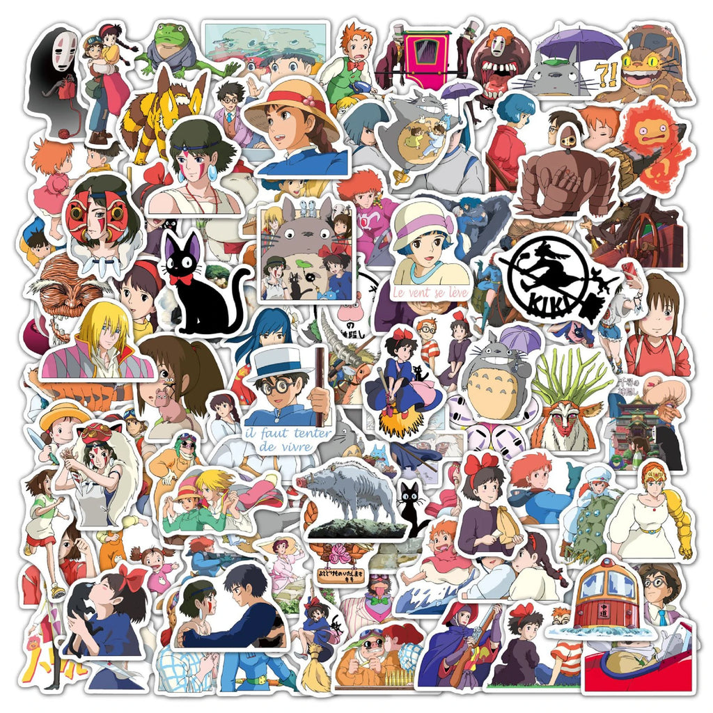 100 pegatinas de anime de Hayao Miyazaki para laptop, monopatín, equipaje, teléfono, coche, calcomanías de graffiti impermeables, juguete para niños