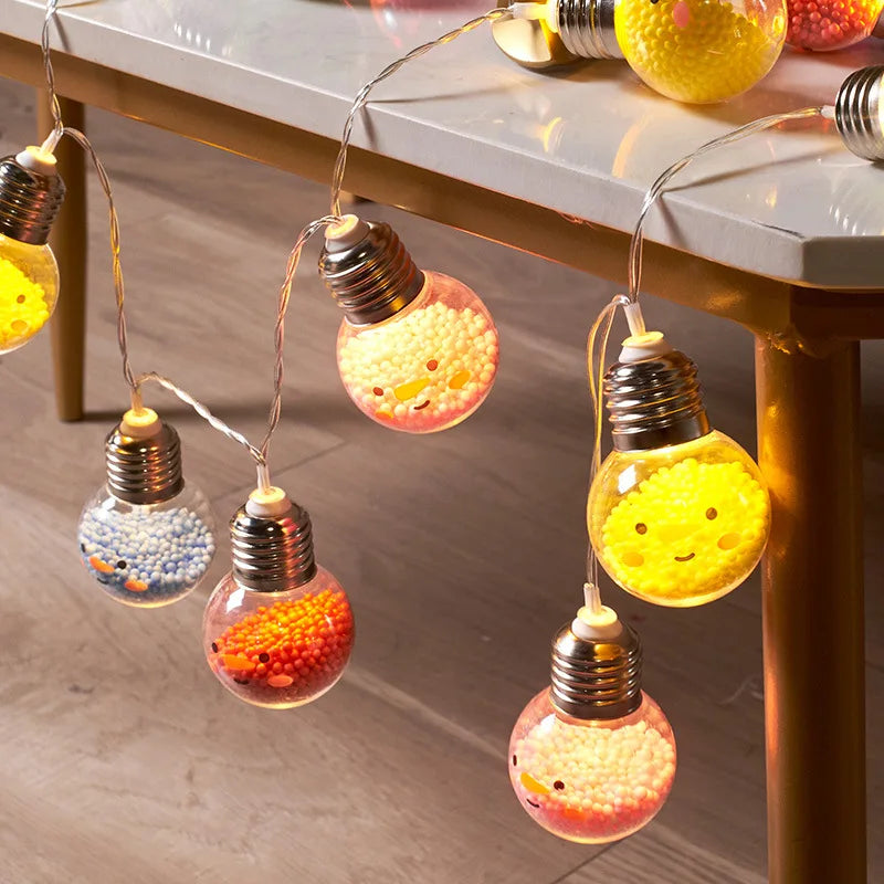 1 ud. 1,5 M10LED Guirnalda de luces de Navidad con bombillas y bolas sonrientes, Lámpara decorativa de árbol de Navidad, Luces de hadas para habitación, Fiesta de cumpleaños