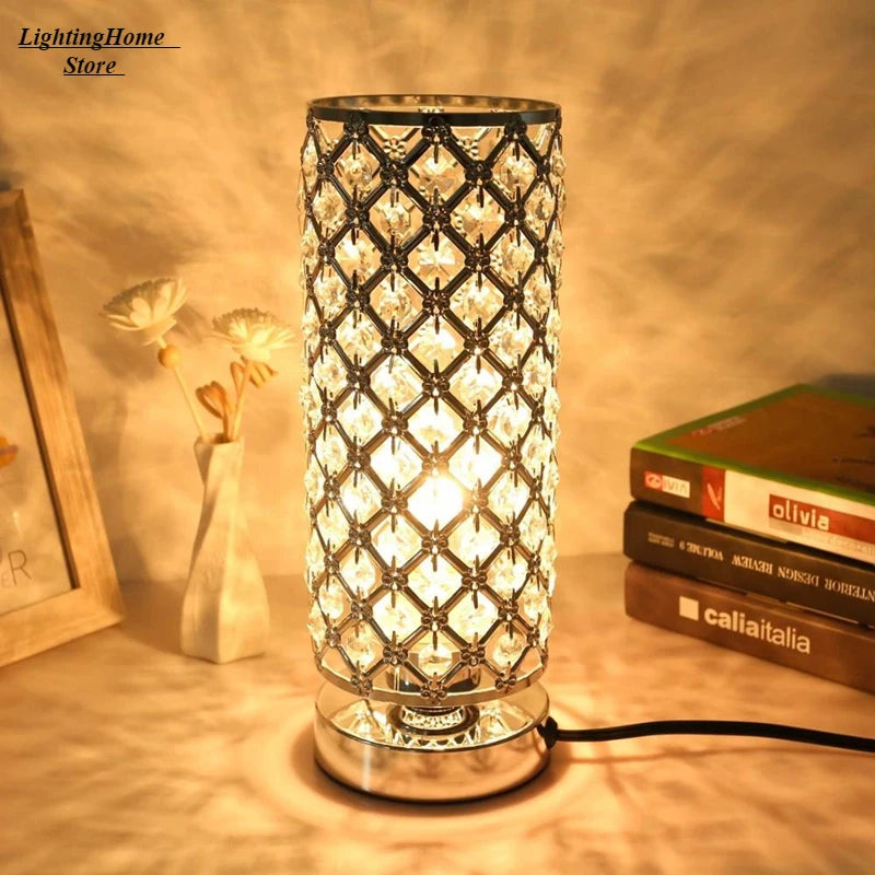 Lampe de table en cristal de luxe, lampe de chevet en cristal diamant, lampe de table décorative, lampe de chevet de chambre, lampe de nuit LED de bar, lampes de chevet de bureau
