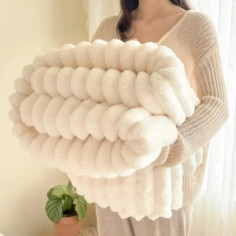 Couverture multifonctionnelle à rayures larges épaissie de couleur unie, peut être utilisée comme drap de lit, couvre-lit, couverture de sieste, couverture pour animaux de compagnie