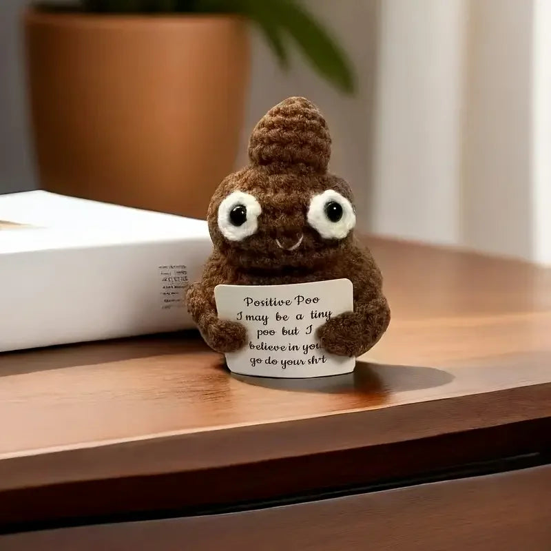 Muñeco de Ganchillo Bonito con Caca Positiva, Decoración de Punto Creativa, Tarjeta con Mensaje Positivo de Apoyo Emocional, Regalo de Año Nuevo y Cumpleaños