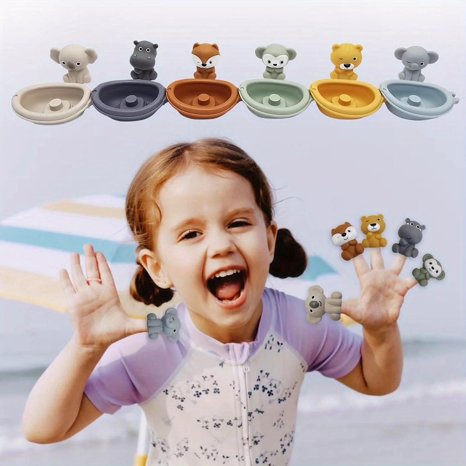 Ensemble de jouets de bain flottants empilables en forme d'animaux | Jeu sensoriel éducatif pour tout-petits avec ventouses pour le bain, la piscine et la plage