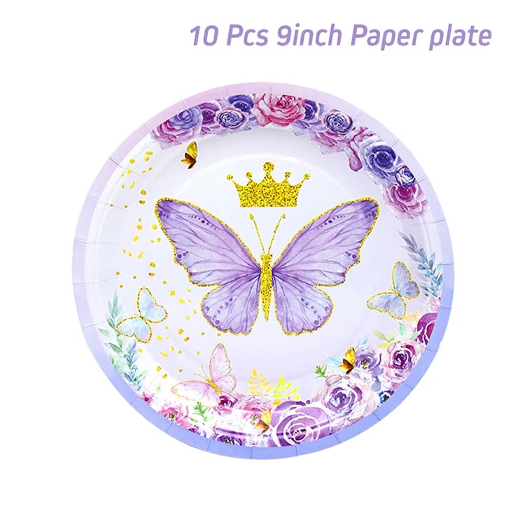 Purple Butterfly Disposable Tableware Napkin Butterfly Birthday Party Decor Girl Baby Shower Baptism Gender Reveal Supplies